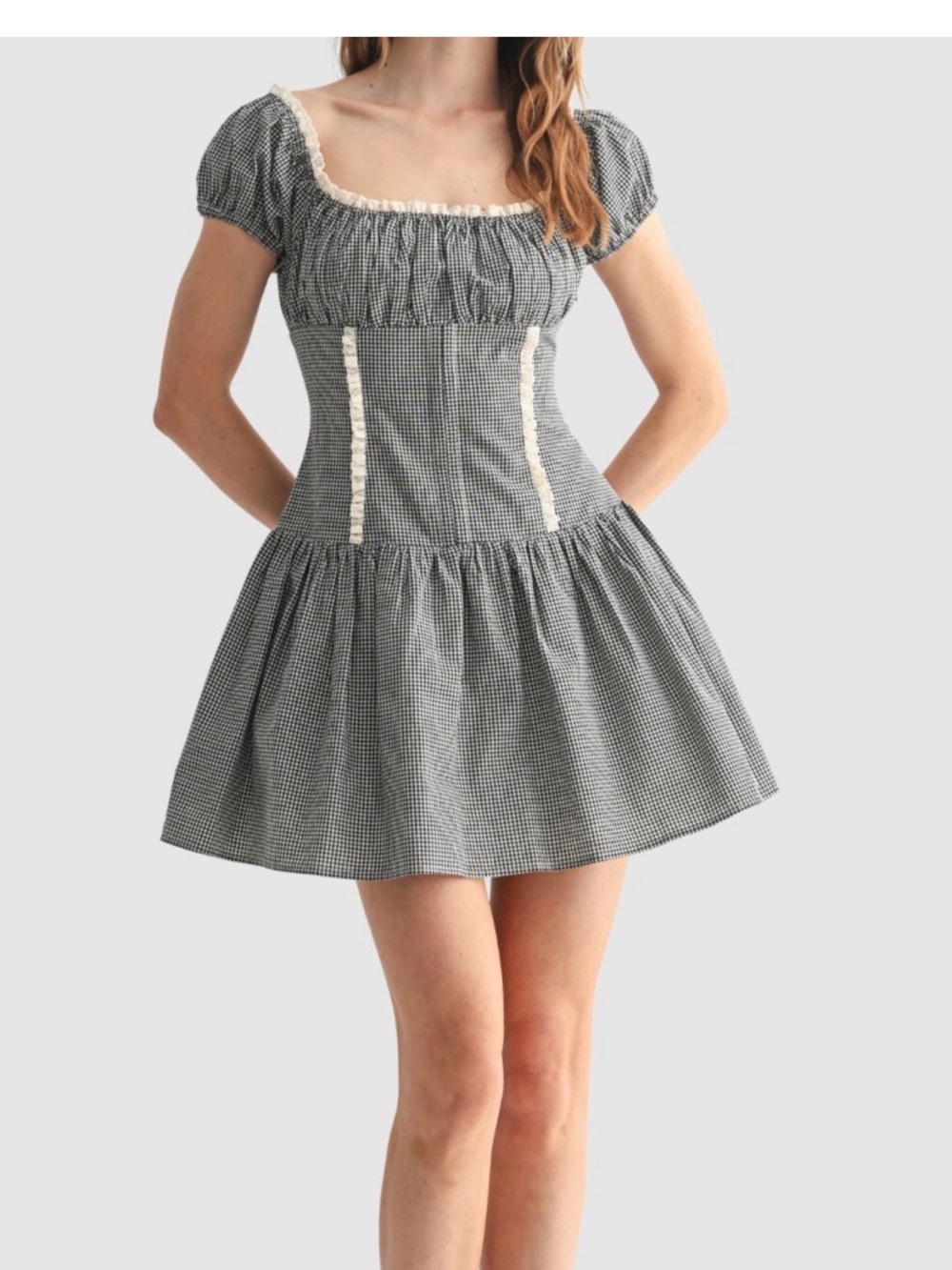 All in favor gingham cap sleeve dress size L